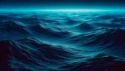 Foto op Plexiglas Abstract ocean waves in various shades of blue, digital art style, against a dark background, conveying a concept of nature's dynamics. Generative AI © Who is Danny