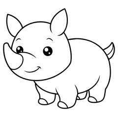 hippo line art - vector illustration