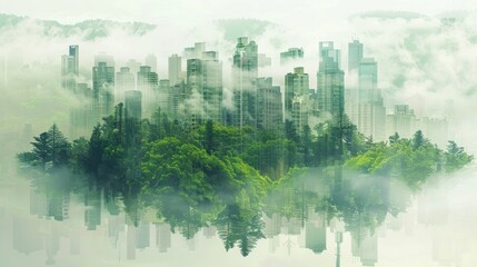 A double exposure graphic showcasing the vision of a future green city