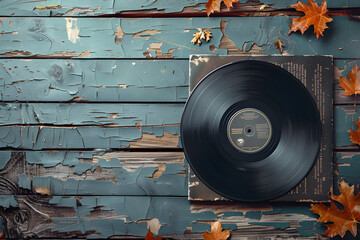 Vintage Vinyl Record in Sleeve Highlighting Release Date on A Woodland Autumn Setting