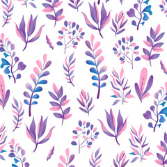 A purple plants set with pink leaves on a white background.Pattern. Vector illustration EPS10