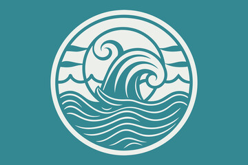 Water and ocean wave line art logo vector illustration. Oriental style graphic design