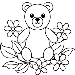  bear with flowers vector illustration