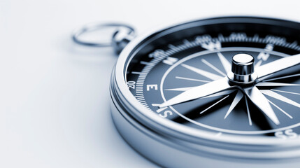 A close-up of a compass on a white background, symbolizing guidance and direction, Generative AI. Generative AI