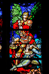 Saint Etienne catholic church, Beauvais, France. Stained glass depicting the final judgment