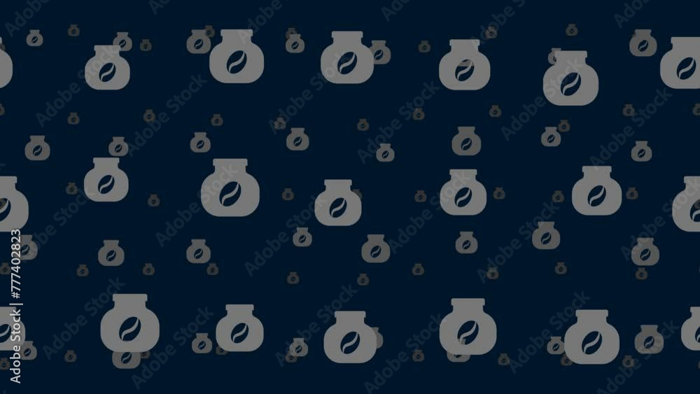Poster instant coffee symbols float horizontally from left to right. parallax fly effect. floating symbols 
