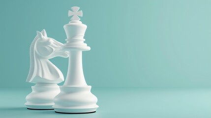 3D rendered white king chess piece on colored background for business strategy and competition concept