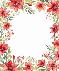 Obraz premium Add a pop of color to your design with our watercolor red floral frame mockup. Vibrant blooms embrace the open space, awaiting your content