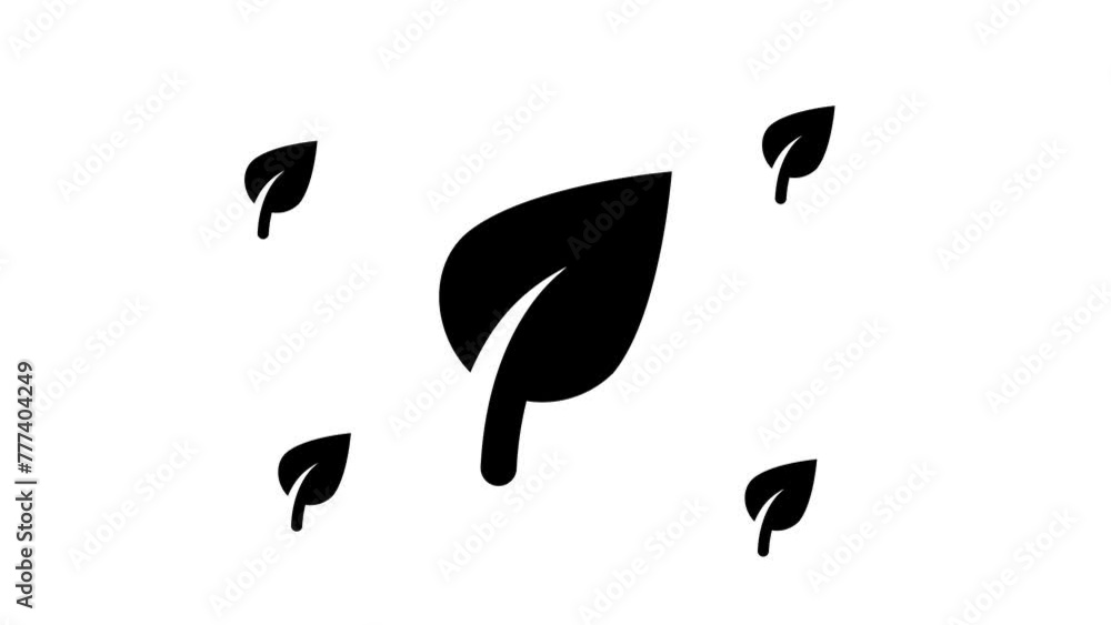 Poster zoom in and out animation the leaf symbol. large black symbol in the center and four small symbols a