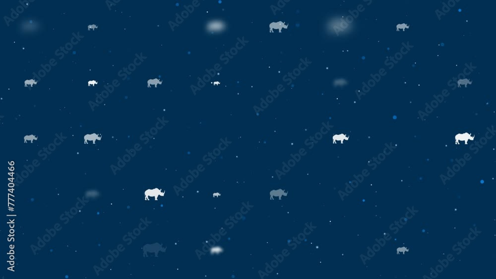 Poster template animation of evenly spaced rhino symbols of different sizes and opacity. animation of trans