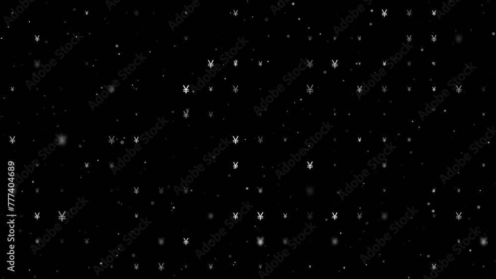 Poster template animation of evenly spaced yuan symbols of different sizes and opacity. animation of transp