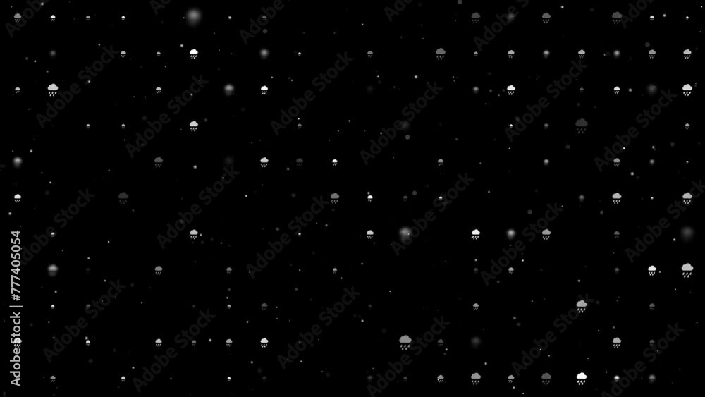 Poster template animation of evenly spaced rain symbols of different sizes and opacity. animation of transp
