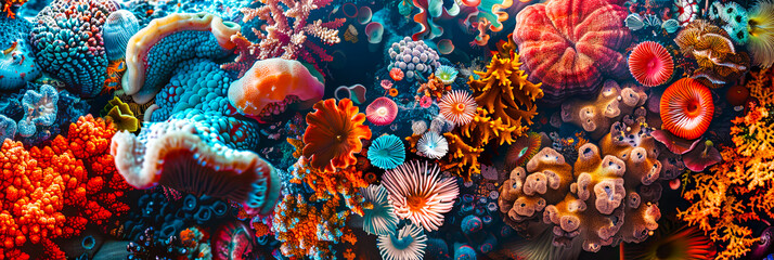 Eine Collage aus unter Wasser Welt, Pilzen und Organismen Elementen. - obrazy, fototapety, plakaty