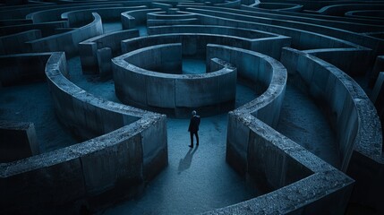 Person wandering through a labyrinth of the mind representing the complexities of human thought and the challenges of understanding our own emotions and motivations - 777405674