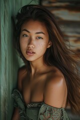 Fototapeta premium Beautiful, young, dynamic, European, Asian girl, 