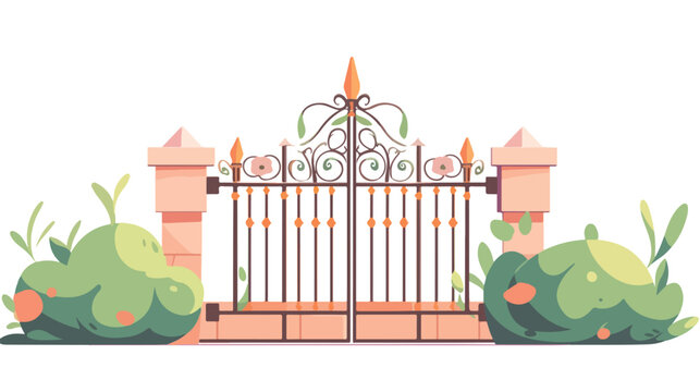 Iron gates and fences design 2d flat cartoon vactor