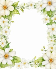Fototapeta na wymiar Experience simplicity with our watercolor white floral frame mockup. Pure blossoms encase the space, ready for your text or photo
