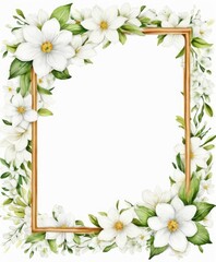 Obraz premium Experience simplicity with our watercolor white floral frame mockup. Pure blossoms encase the space, ready for your text or photo