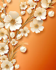 Abstract Gold and Orange Floral Background with Copy Space for Text