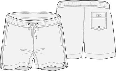 Fototapeta na wymiar Basic Swim Shorts Vector Illustrator Design Template Front and Back