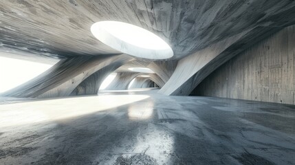 illustration 3d rendering of abstract futuristic architecture with empty concrete floor background.Ai generated