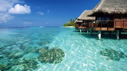 Fotobehang Bora Bora, Frans Polynesië The beautiful and serene beaches of the Maldives, with crystal-clear waters, white sands,