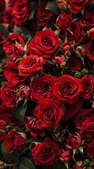 There are a lot of red spray roses