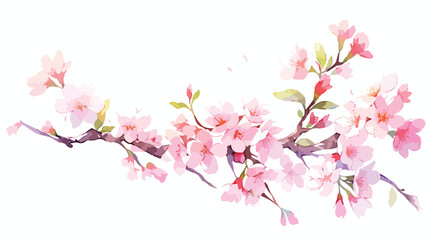 Japanese Cherry tree blossom. Watercolor 2d flat ca - obrazy, fototapety, plakaty
