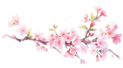 Fotobehang Japanese Cherry tree blossom. Watercolor 2d flat ca © iclute3