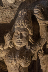 Fototapeta na wymiar Ajanta caves, a UNESCO World Heritage Site in Maharashtra, India. Apsara sculpture in Cave nÂ°26