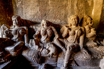 Ellora caves, a UNESCO World Heritage Site in Maharashtra, India. Saptamatrika shrine - south of...