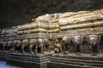 Ellora caves, a UNESCO World Heritage Site in Maharashtra, India. Kailash temple. Monolithic...