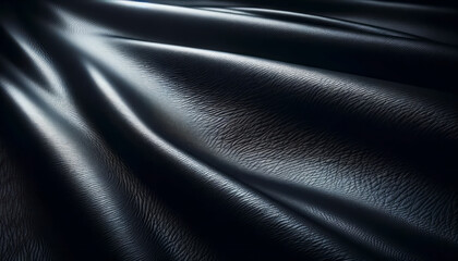 Textured black leather material elegantly illuminated, on a dark background, concept of luxury and sophistication. Generative AI