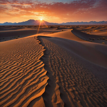 Majestic Mesquite Sand Dunes in the Golden Glow of Sunlight, Embracing the Beauty of Desert Landscapes