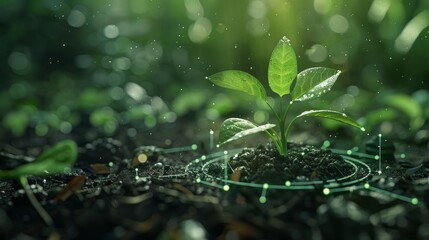 A small green plant is seen sprouting from the ground