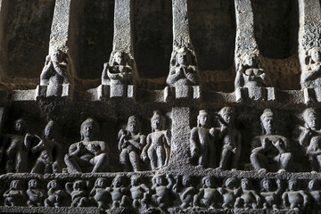 Ellora caves, a UNESCO World Heritage Site in Maharashtra, India. Cave 10 ribbed vault detail