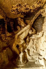 Ellora caves, a UNESCO World Heritage Site in Maharashtra, India. Cave 10. Nataraja Shiva dancing