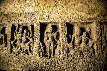 Ellora caves, a UNESCO World Heritage Site in Maharashtra, India. Reliefs in cave 15