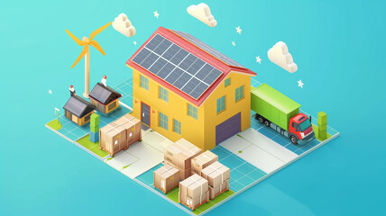 Obraz premium Isometric solar-powered warehouse.