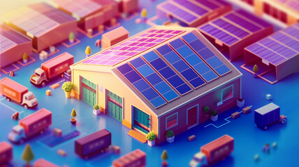  Isometric solar-powered warehouse.