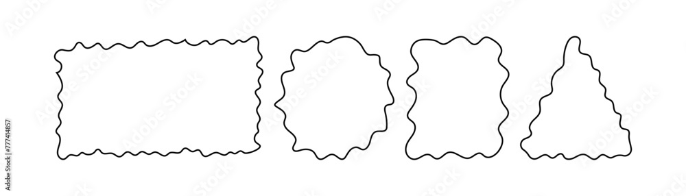 Poster doodle wavy curve edge frame. hand drawn wave rectangle and circle borders. brush text boxes with ed