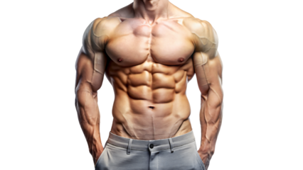 Muscular male torso isolated on white background