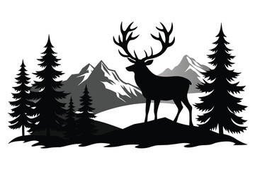 wildlife elk in forest nature landscape silhouette vector illustration design