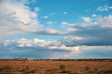 Obraz premium Blue sky background with clouds.
