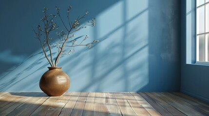 Illustration Decorating indoor potted plants, with blue floors and walls. Generative AI