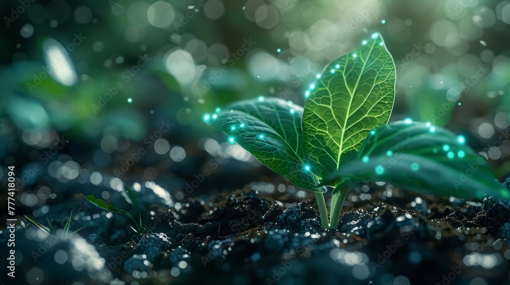 Poster accompanied by a vivid green sprout emerging from soil