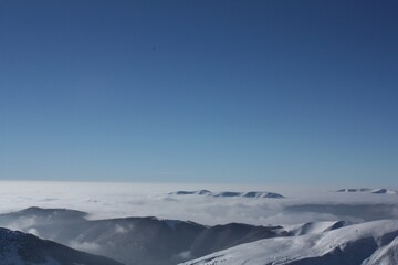 snow covered mountains in winter