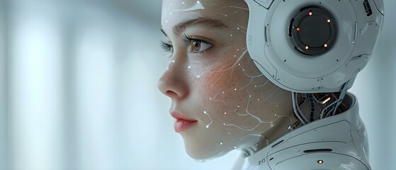 Neuralink connects human brains with AI using robotics and artificial intelligence. Concept Neuralink, Brain-Computer Interface, Robotics, Artificial Intelligence - obrazy, fototapety, plakaty
