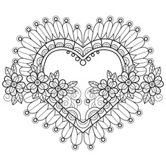Heart flower frame so cute hand drawn for adult coloring book