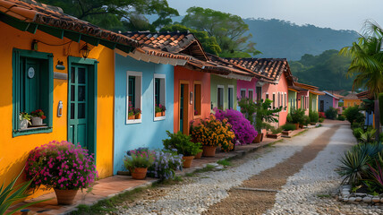Obraz premium stone street of a historic city with old houses of different colors